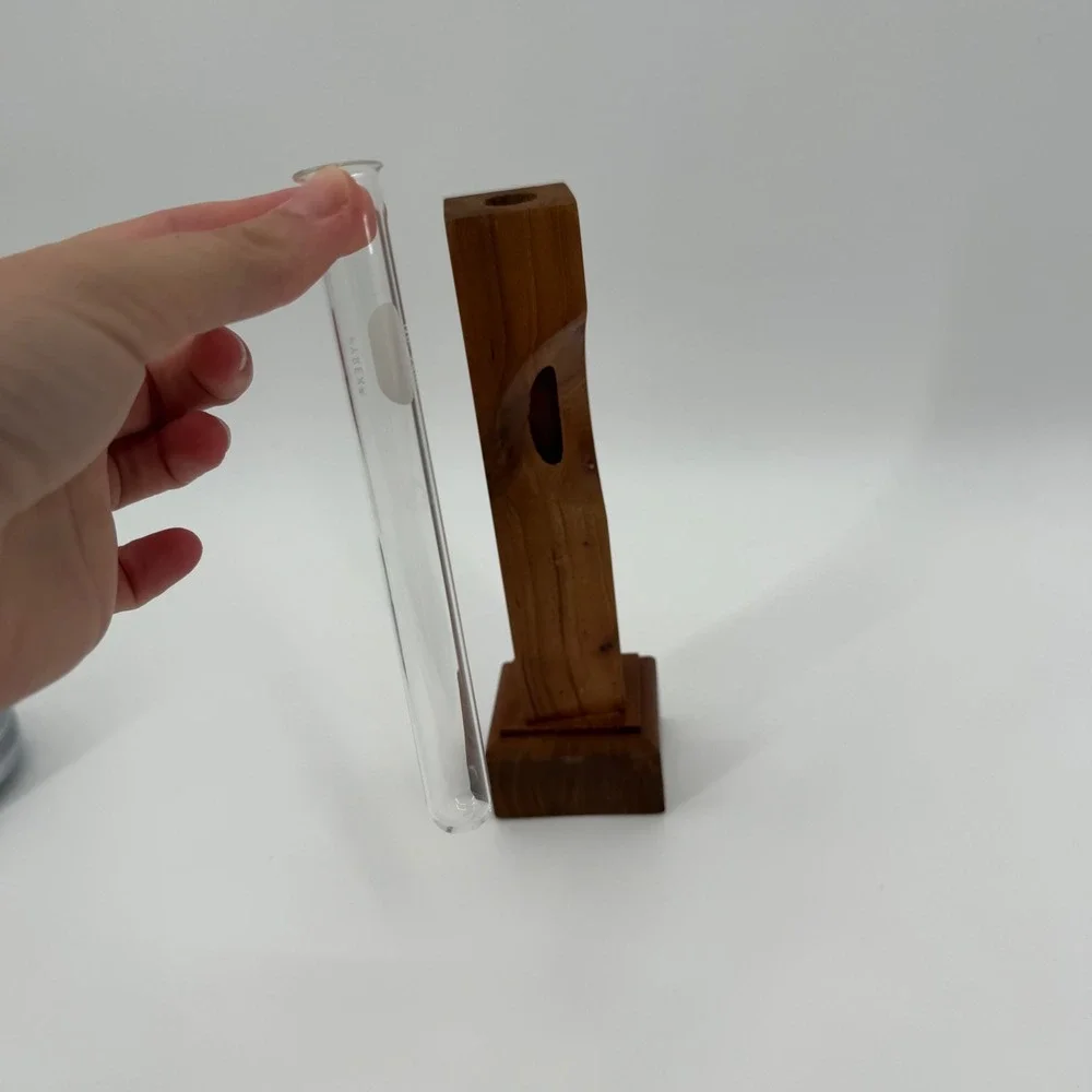Handmade Wooden Bud Vase Live Edge Pillar with Pyrex Glass Insert Minimalist
